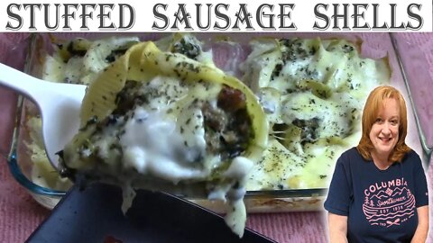 SAUSAGE STUFFED SHELLS with Creamy White Sauce | Bring This Easy Dinner To The Table
