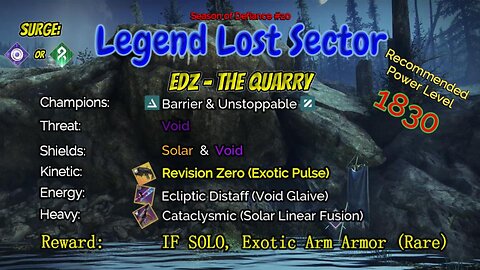 Destiny 2 Legend Lost Sector: EDZ - The Quarry on my Hunter 4-7-23