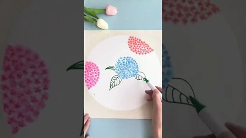 How to Draw Hydrangea with Watercolor Strokes，simple painting，水彩笔画绣球花，简单绘画