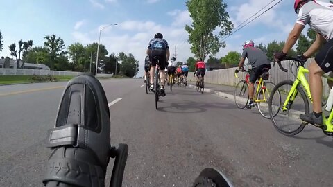 Recumbent Trike riding with a bicycle group