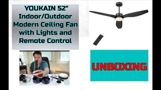 Unboxing The YOUKAIN 52 Inch Indoor Outdoor Modern Ceiling Fan