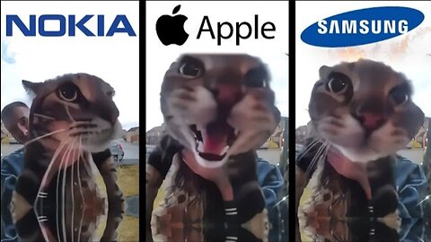 Cat Meows into door camera meme but famous phone ringtones