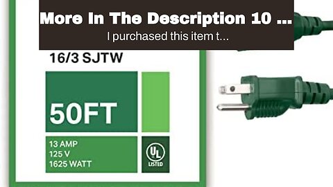 More In The Description 10 Ft Outdoor Extension Cord with Power Block - 16/3 Durable Green Cabl...