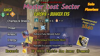 Destiny 2 Master Lost Sector: Europa - Bunker E15 on my Strand Hunter Solo-Flawless 10-23-23