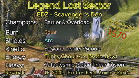 Destiny 2 Legend Lost Sector: EDZ - Scavenger's Den on my Hunter 10-14-22