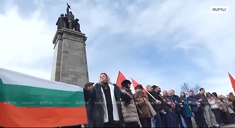 Bulgaria: People protesting the removal of the Soviet Army monument in Sofia