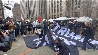 Fight Breaks Out After Huge Anti-Trump Banner Is Displayed Outside Courthouse