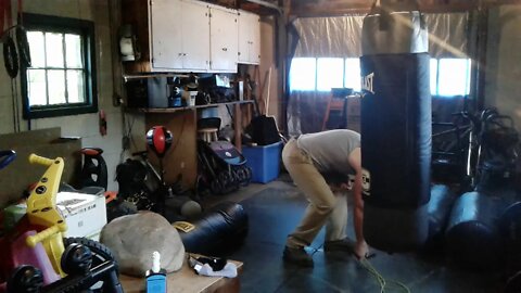 Conditioning Training - Jumping Rope In Steel Toe Boots / 80 lb Over The Shoulder Heavy Bag Throw