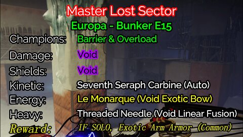 Destiny 2 Master Lost Sector: Bunker E15 2-4-22