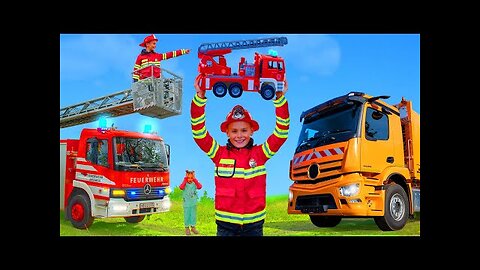 The Kids Play with a Real Fire Truck, Tractor & Garbage Trucks!