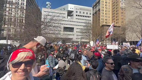 Large crowd gather outside Manhattan court to support Donald Trump ahead of arraignment.