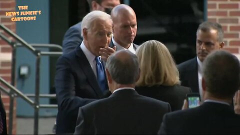 After speech Biden realizes that he never had his mask on but continues shaking hands without it.