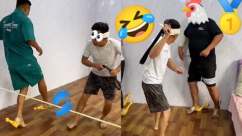 Screaming Chicken Blindfolded Beating Challenge! Men's simple happiness Screaming chickens blindfol