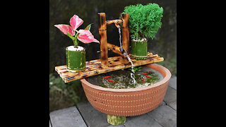 How to make beautiful waterfall aquarium using bamboo and plastic basket