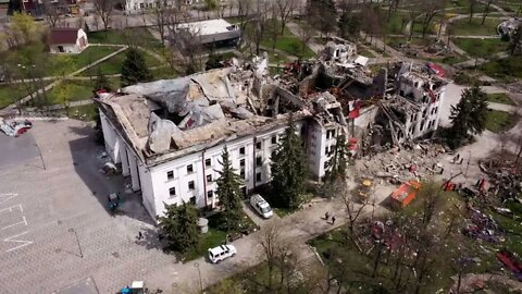 In Mariupol, the rubble of the destroyed Drama Theater cleared, served as bomb shelter