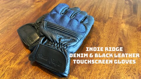 INDIE RIDGE - Denim Black Leather motorcycle gloves mens