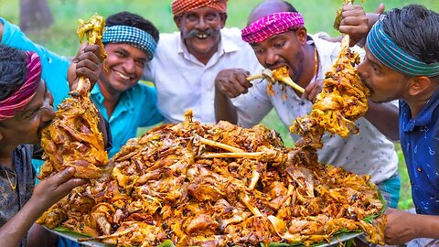 MUTTON LEG PIECE | Cooking & Eating | Full Goat Leg Fry Recipe Cooking In Village