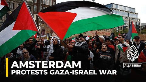 Hundreds have gathered in Amsterdam to protest Israel's continued attacks on besieged Gaza strip