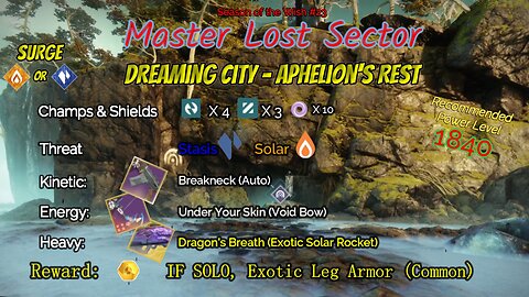Destiny 2 Master Lost Sector: Dreaming City - Aphelion's Rest on my Arc Hunter 5-11-24