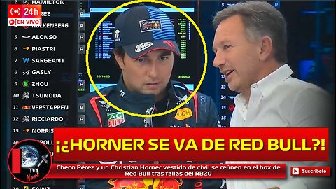 Checo Pérez y un Christian Horner vestido de civil se reúnen en box de Red Bull tras fallas del RB20