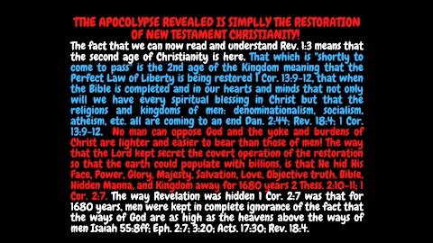 PSALMS 8. THE APOCALYPSE IS THE PROPHESIED RESTORATION OF NEW TESTAMENT CHRISTIANITY!