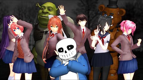 DDLC x Shrek x FNaF x Undertale x Yandere Simulator (The Villain's Night - Halloween special) [MMD]