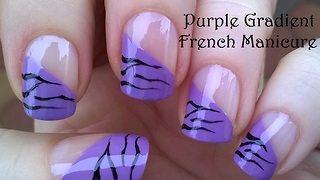 Side purple French manicure with tiger print