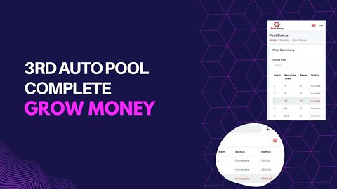 Grow Money 3rd Auto Pool Complete | #GrowMoney #AutoPool #Withdrawal