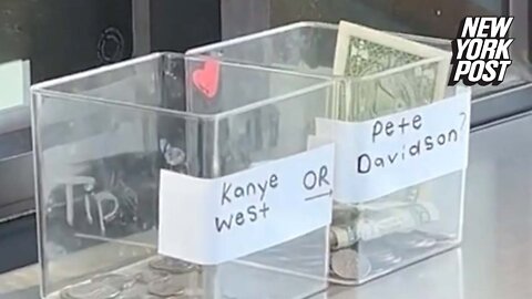 Starbucks workers get creative with 'Kanye West or Pete Davidson' tip jars