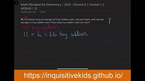 Math Olympiad for Elementary | 2010 | Division E | Contest 1 | MOEMS | 1C