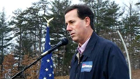 Santorum asked about Just war and Congressional declaration at Rivier college.AVI