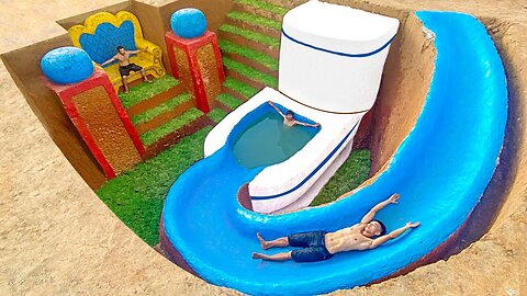 Building Underground Tunnel Water Slide Park To Toilet Swimming Pool And Underground Temple House