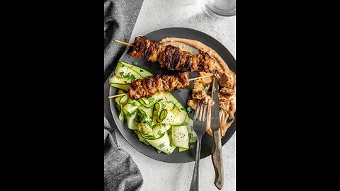 Keto Grilled Pork Skewers with Zoodle Salad