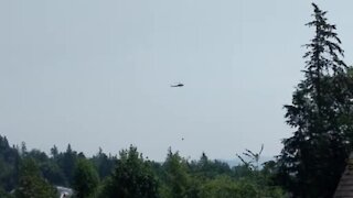 Helicopter and Fire Truck Fight Forest Fire In Mission, BC