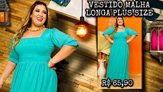 🛑 VESTIDO LONGO PLUS SIZE MALHA SOFT MANGA BUFANTE