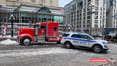 Ottawa Chateau Laurier Guarded by Freedom Convoy Trucks