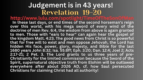 Revelation 19-20. In 43 years, all things will be ready for us to come to the feast!