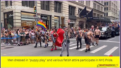Men dressed in "puppy play" and various fetish attire participate in NYC Pride.