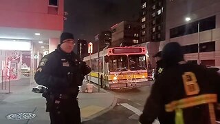 Boston fire department respond to hazardous material on MBTA bus on Brookline Ave