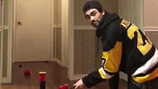 Hockey player shows amazing shooting accuracy