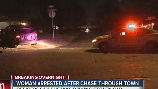 Woman in custody after leading overnight chase in stolen car