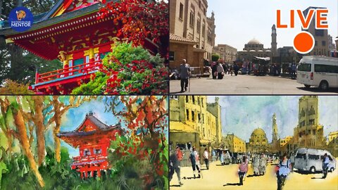 Live #19 - Free Watercolour Workshop: Japanese Garden and Cairo