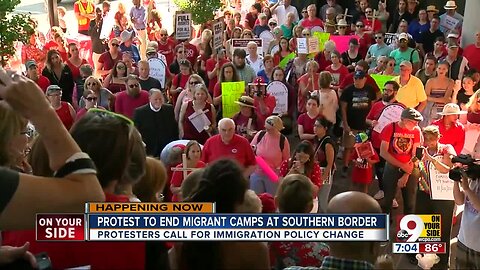 Crowd outside Sen. Rob Portman's office protests migrant detention centers