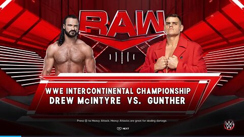 WWE Monday Night Raw Gunther vs Drew McIntyre for the WWE Intercontinental Championship