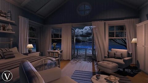 Sea Cottage Bedroom | Night Ambience | Ocean, Beach Waves & Nature Sounds