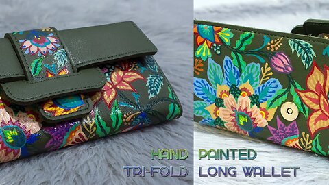 Hand painted tri-fold green long wallet | Time lapse process