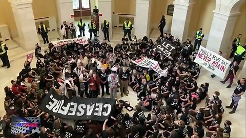 Pro-Palestine protesters at the Capitol Building complex who were eventually removed