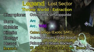 Destiny 2 Legend Lost Sector: Throne World - Extraction 6-11-22