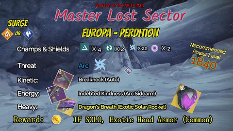 Destiny 2 Master Lost Sector: Europa - Perdition on my Arc Hunter 5-14-24
