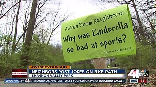 Neighbors post jokes on bike path